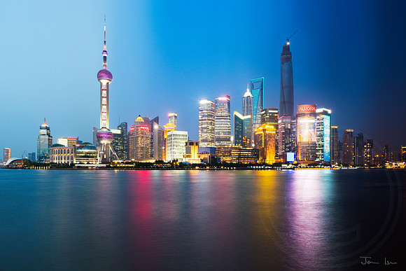 Shanghai Skyline Evening to Night
