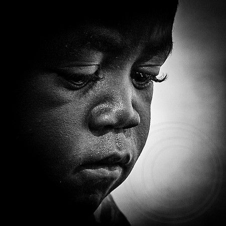 Damaraland, Herero Boy Concentrating B&W