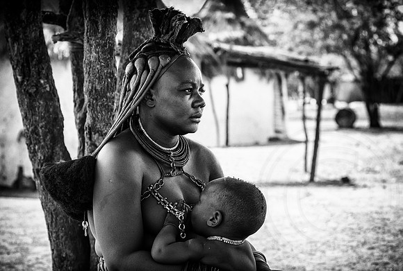 Himba Mother and Baby B&W