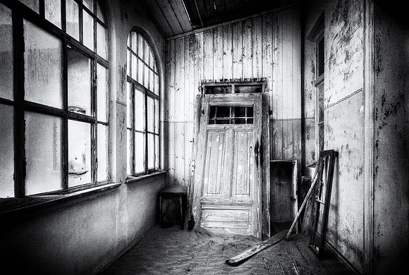 Kolmanskop Hospital Sunroom Detail B&W