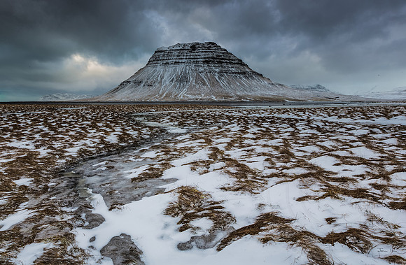Kirkjufell with Frozen Reed Bed